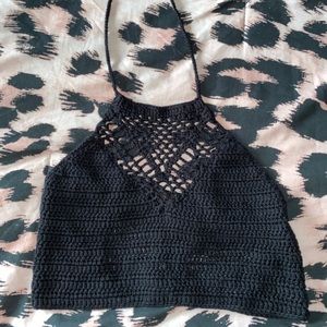 Embroidered black crop top (size small)